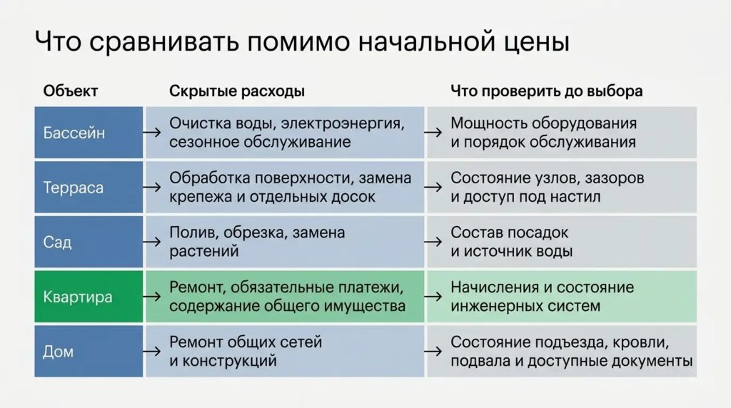 Что сравнивать помимо начальной цены